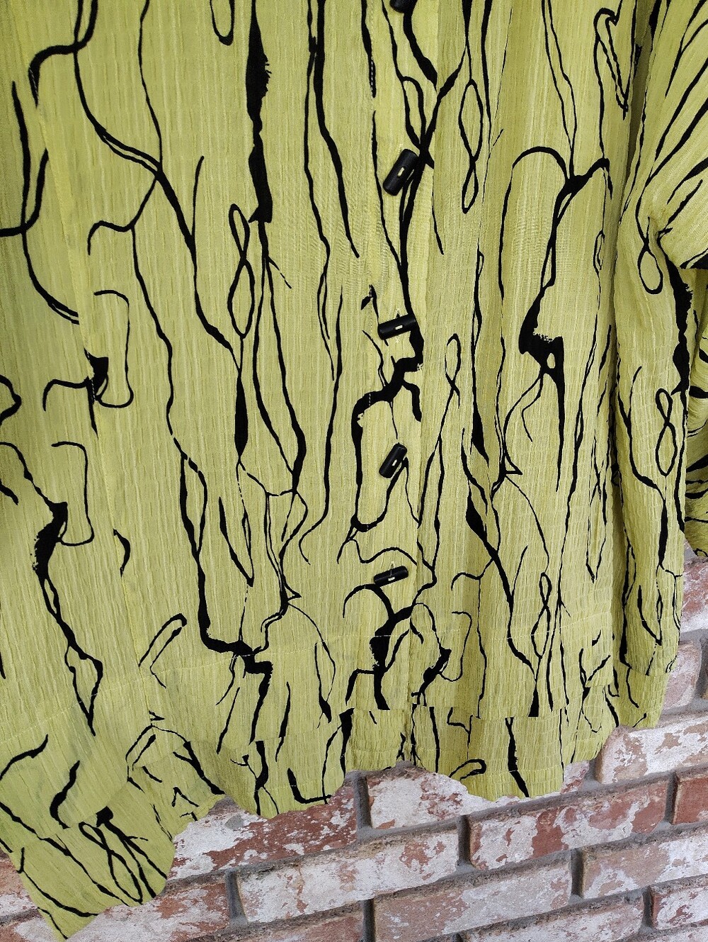 Ali Miles 1X Tunic Top Chartreuse Yellow Black Abstract Crinkle Lagenlook Artsy - Picture 7 of 8